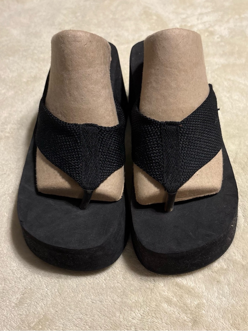 Colin Stuart Black Knit Platform Thong Sandals